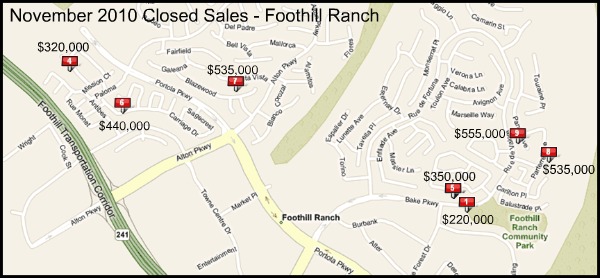 Map of Homes Sold In Foothill Ranch November 2010